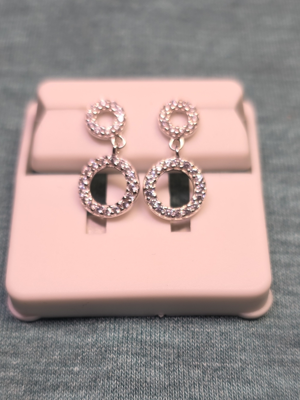 Sparkling Circle Drop Earrings - Silver  Spinel